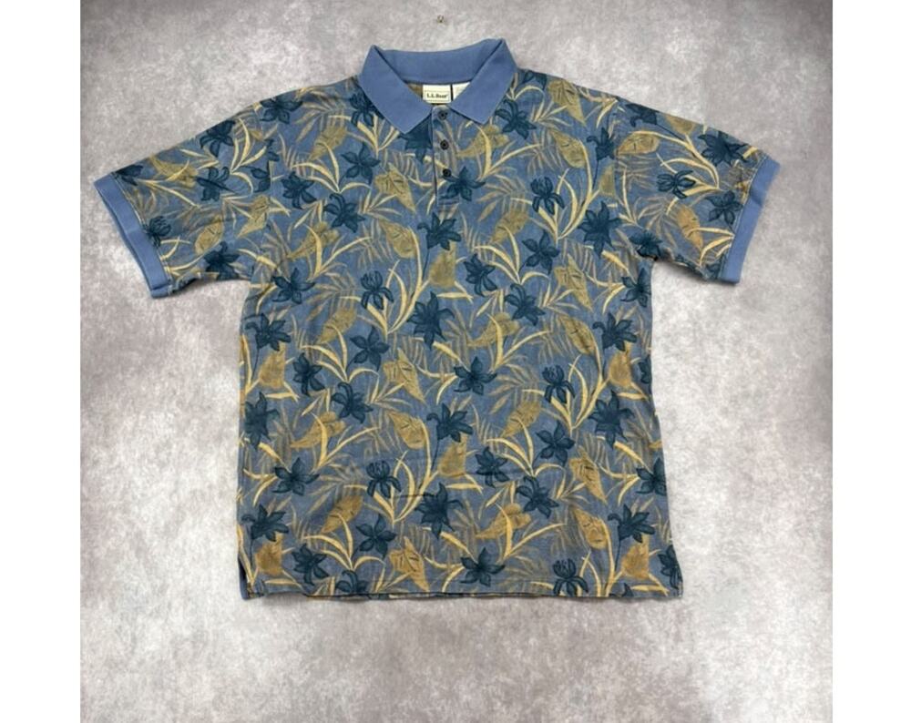L.L.Bean Men’s Large Tall Tropical Floral Cotton Polo Shirt